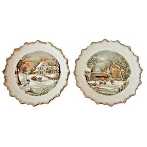 2 Currier & Ives Plates The Farmers Home Winter & The Old Homestead Winter 7 in